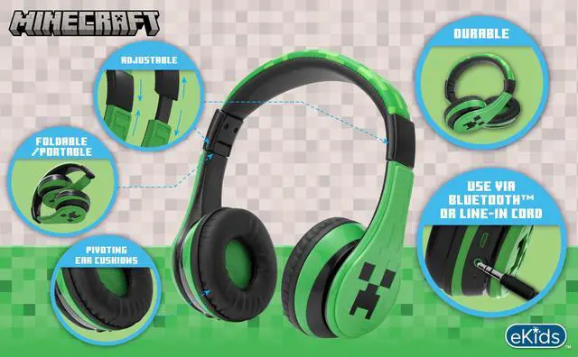 Alt view image 3 of 7 - Minecraft Kids Bluetooth Headphones, Wireless Headphones with Microphone | Volume Reduced and Adjustable Headband