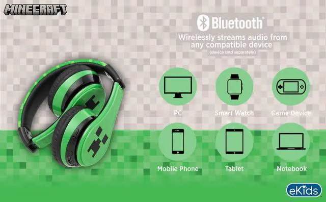 Alt view image 7 of 7 - Minecraft Kids Bluetooth Headphones, Wireless Headphones with Microphone | Volume Reduced and Adjustable Headband