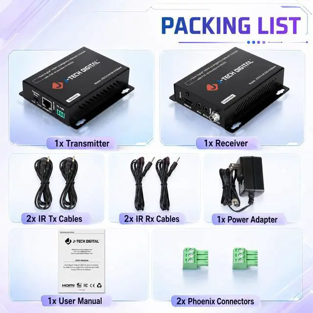 Alt view image 4 of 7 - 4K HDBaseT HDMI Extender Over Cat5e/6 Ethernet up to 230ft (1080P) 130ft (4K), Supports HDCP 2.2/1.4, RS232, Bi-Directional IR and PoC