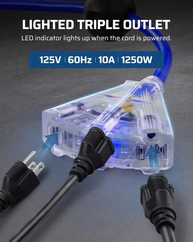 Alt view image 7 of 7 - 75FT Extension Cord Reel, 14/3C SJTOW Cord Reel, UL Listed, Blue Retractable, Lighted Plug End, 10A Circuit Breaker, Ceiling/Wall Mount, 180° Swivel Bracket for Garage, Workshop