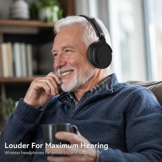 Alt view image 3 of 7 - Wireless Headphones for TV Watching, TV Headphones Wireless for Seniors with Transmitter Charging Base, 65H No Audio Delay Bluetooth Headphones for TV, HiFi Stereo Sound, Gifts for Parents/Elderly
