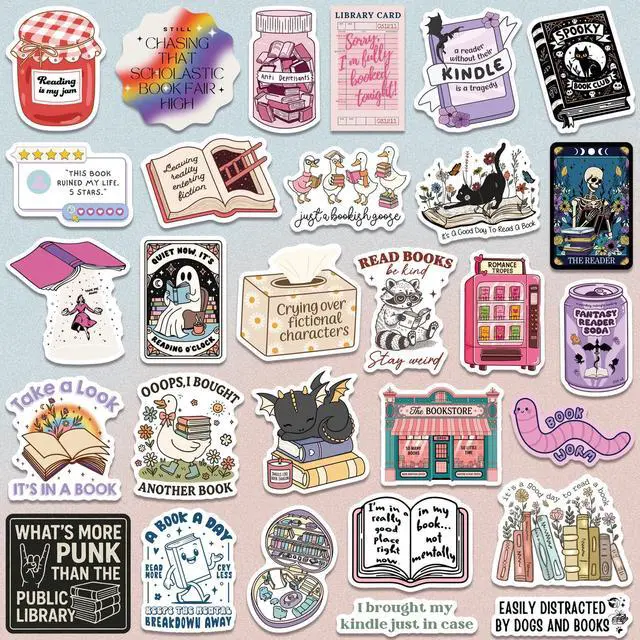 Alt view image 2 of 7 - 300 PCS Book Stickers for Kindle, Bookish Sticker Pack Reading Glitter Waterproof Vinyl Decals for Laptop, Ebook Readers, Water Bottles, Phone, Journal, Scrapbook, No Repeats (Holographic)