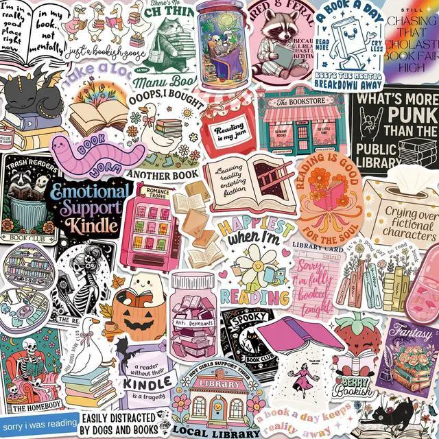 Main image of 300 PCS Book Stickers for Kindle, Bookish Sticker Pack Reading Glitter Waterproof Vinyl Decals for Laptop, Ebook Readers, Water Bottles, Phone, Journal, Scrapbook, No Repeats (Holographic)