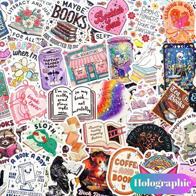 Alt view image 4 of 7 - 300 PCS Book Stickers for Kindle, Bookish Sticker Pack Reading Glitter Waterproof Vinyl Decals for Laptop, Ebook Readers, Water Bottles, Phone, Journal, Scrapbook, No Repeats (Holographic)