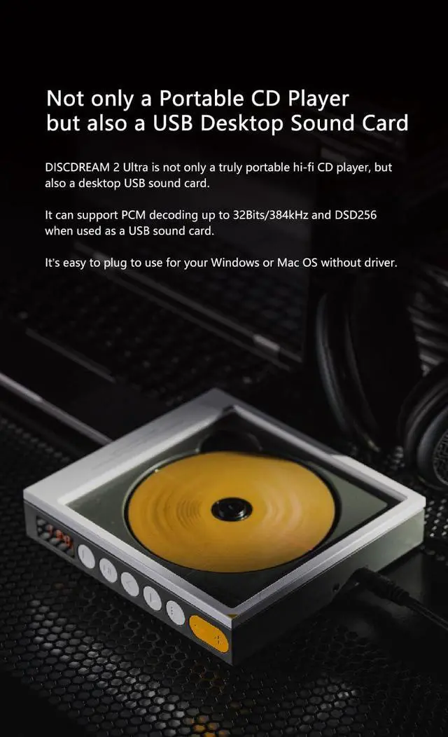 Alt view image 5 of 7 - DISCDREAM 2 Portable CD Player USB Desktop Sound Card Function Optical Digital Output