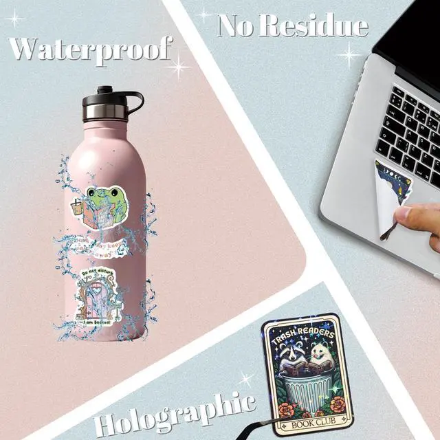 Alt view image 3 of 7 - 300 PCS Book Stickers for Kindle, Bookish Sticker Pack Reading Glitter Waterproof Vinyl Decals for Laptop, Ebook Readers, Water Bottles, Phone, Journal, Scrapbook, No Repeats (Holographic)