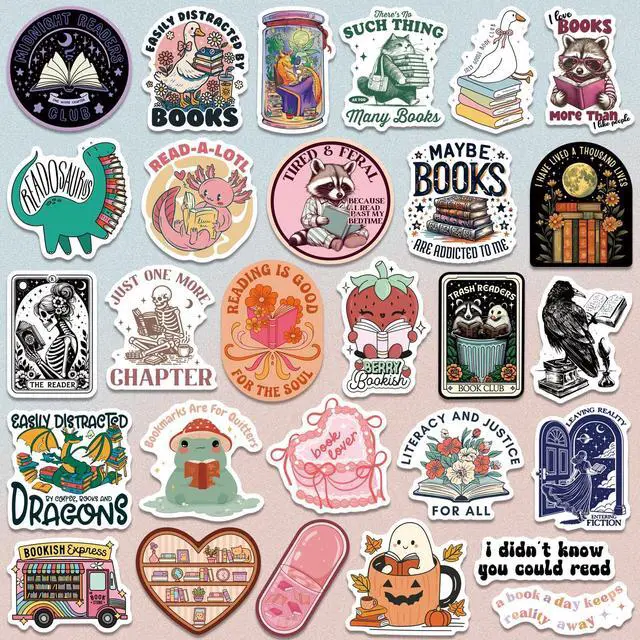 Alt view image 5 of 7 - 300 PCS Book Stickers for Kindle, Bookish Sticker Pack Reading Glitter Waterproof Vinyl Decals for Laptop, Ebook Readers, Water Bottles, Phone, Journal, Scrapbook, No Repeats (Holographic)