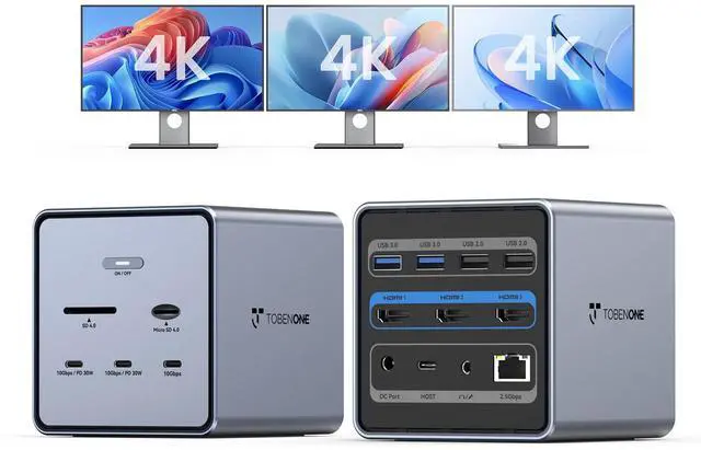 Main image of 16-in-1 Laptop Docking Station Triple 4K Monitor,150W Power Supply | 7 USB, 3HDMI, 2.5G Ethernet, SD/MicroSD 4.0, 30W Fast Charging, USB-C Docking Station for Thunderbolt 5/4 Windows/Dell/Lenovo
