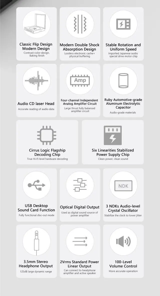 Alt view image 6 of 7 - DISCDREAM 2 Portable CD Player USB Desktop Sound Card Function Optical Digital Output