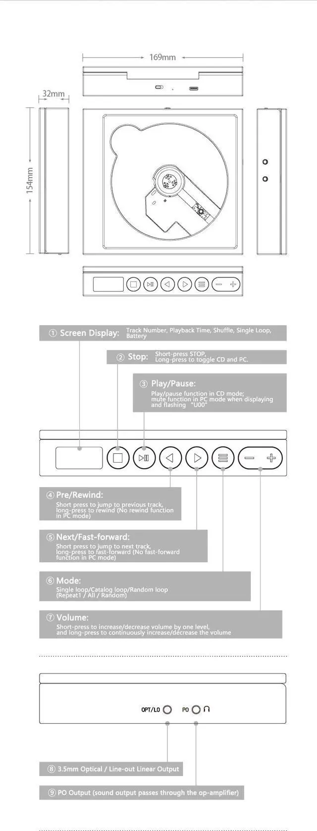 Alt view image 7 of 7 - DISCDREAM 2 Portable CD Player USB Desktop Sound Card Function Optical Digital Output