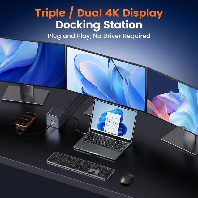 Alt view image 3 of 7 - 16-in-1 Laptop Docking Station Triple 4K Monitor,150W Power Supply | 7 USB, 3HDMI, 2.5G Ethernet, SD/MicroSD 4.0, 30W Fast Charging, USB-C Docking Station for Thunderbolt 5/4 Windows/Dell/Lenovo