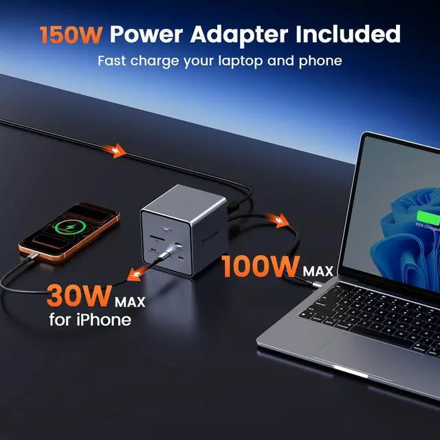 Alt view image 4 of 7 - 16-in-1 Laptop Docking Station Triple 4K Monitor,150W Power Supply | 7 USB, 3HDMI, 2.5G Ethernet, SD/MicroSD 4.0, 30W Fast Charging, USB-C Docking Station for Thunderbolt 5/4 Windows/Dell/Lenovo