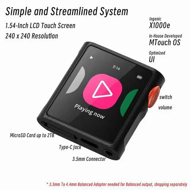 Alt view image 3 of 7 - M0 Pura HiFi Music Player,Hi-Res MP3 Player,DAC/AMP,2X CS43131 DAC,Bluetooth 5.0,APP Control,LDAC/SBC/AAC,3.5mm/Type-C Jack,Support USB Audio 384kHz /32bit,250mW@32,MTouch OS (M0 Pura BK)