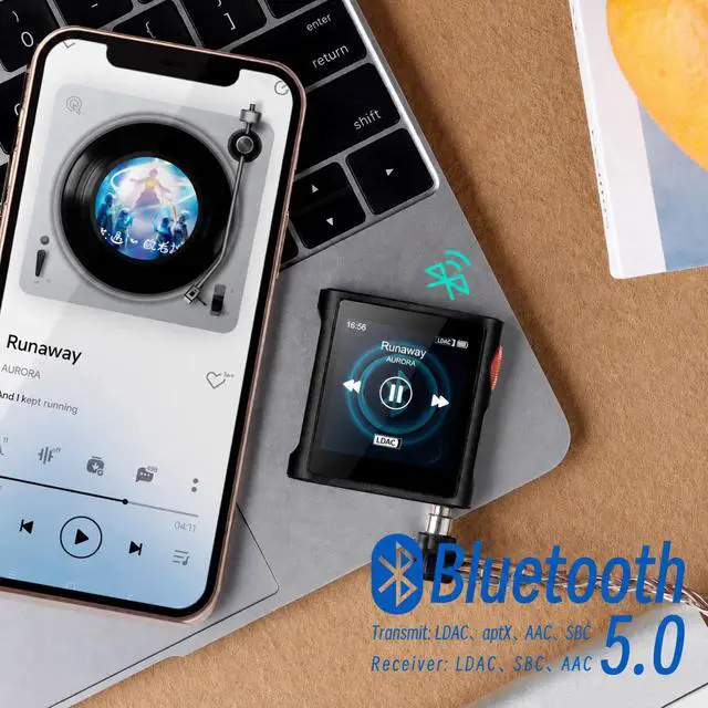 Alt view image 5 of 7 - M0 Pura HiFi Music Player,Hi-Res MP3 Player,DAC/AMP,2X CS43131 DAC,Bluetooth 5.0,APP Control,LDAC/SBC/AAC,3.5mm/Type-C Jack,Support USB Audio 384kHz /32bit,250mW@32,MTouch OS (M0 Pura BK)