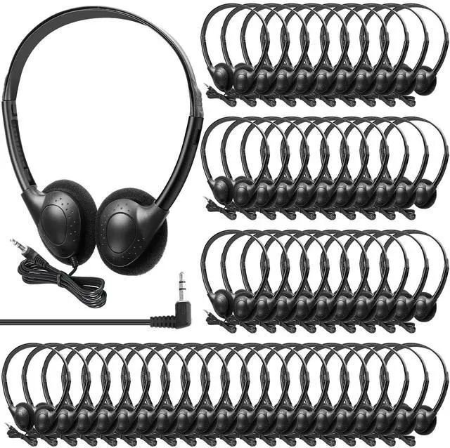 Main image of 100 Pack Headphones for Classroom Bulk Students Adjustable Headphones Wired Pack Black Over the Head Earphones with 3.5 mm Plug for School Library Museums Charity Donate(Black)