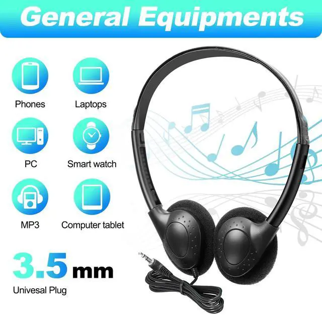Alt view image 3 of 7 - 100 Pack Headphones for Classroom Bulk Students Adjustable Headphones Wired Pack Black Over the Head Earphones with 3.5 mm Plug for School Library Museums Charity Donate(Black)