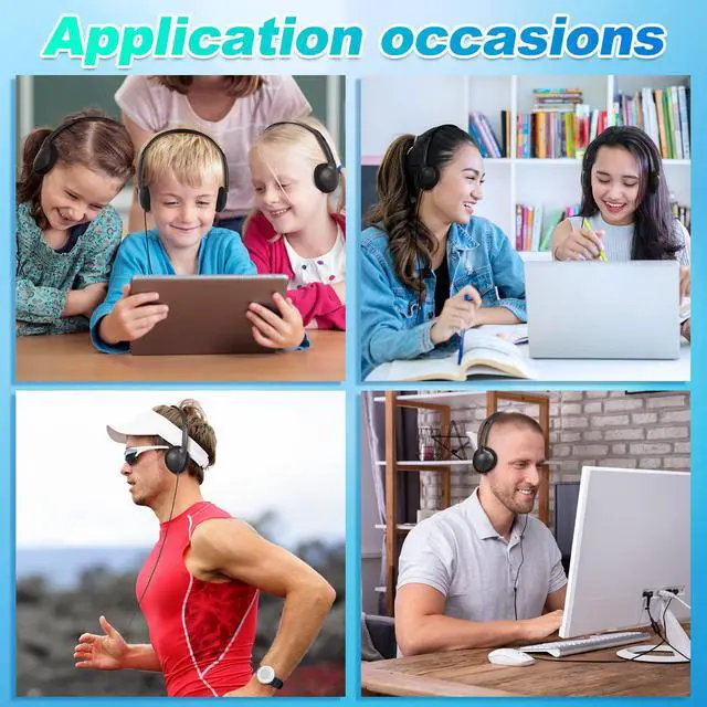 Alt view image 7 of 7 - 100 Pack Headphones for Classroom Bulk Students Adjustable Headphones Wired Pack Black Over the Head Earphones with 3.5 mm Plug for School Library Museums Charity Donate(Black)