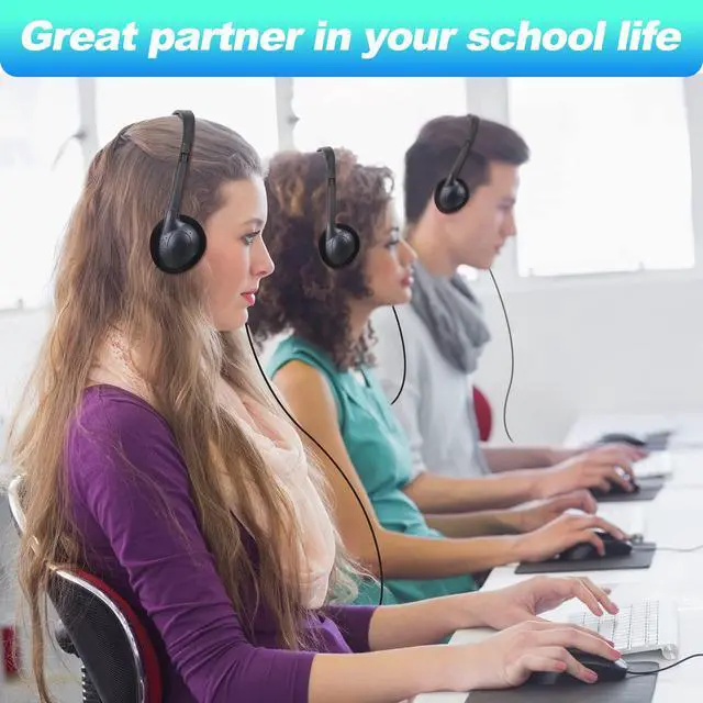 Alt view image 5 of 7 - 100 Pack Headphones for Classroom Bulk Students Adjustable Headphones Wired Pack Black Over the Head Earphones with 3.5 mm Plug for School Library Museums Charity Donate(Black)