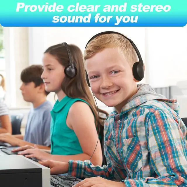 Alt view image 6 of 7 - 100 Pack Headphones for Classroom Bulk Students Adjustable Headphones Wired Pack Black Over the Head Earphones with 3.5 mm Plug for School Library Museums Charity Donate(Black)