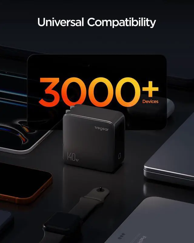 Alt view image 7 of 7 - 140W GaN USB C Charger Block, 4-Port PD3.1 Fast Wall Charger with Smart Display & Touch Control, Foldable Power Adapter with 240W USB-C Cable for MacBook Pro, iPhone 17/16, iPad, Galaxy S25/S24