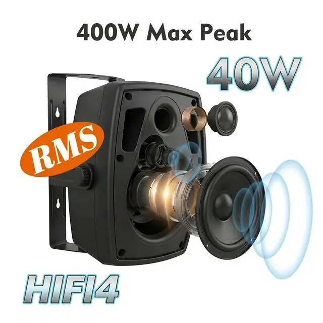 Alt view image 4 of 7 - 6.5 Inch Wall Mounted Bluetooth 5.4 Speakers, Peak 400W Indoor/Outdoor Waterproof Multi-Sync 200 Speakers/Auto-Pairing/Remote Control, 120 FT Range for Patio/Garage/Home (NO MIC,Black, Pair)