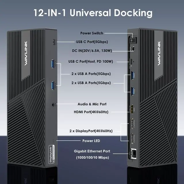 Alt view image 2 of 7 - Docking Station 3 Monitors, 12-in-1 DisplayLink Docking Station with 100W PD Charging Triple 4K@60Hz HDMI+DP Gigabit Ethernet 5Gbps USB 3.0 Audio for Dell/HP/Lenovo/MacBook Neo