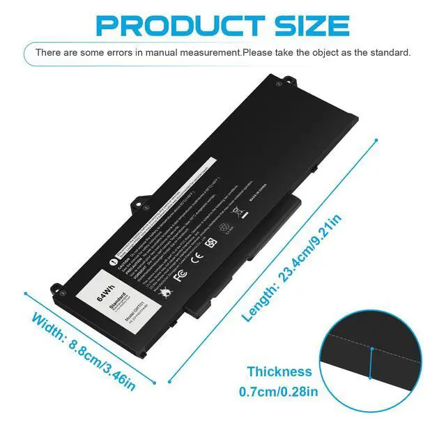 Alt view image 2 of 7 - GRT01 0P3TJ VXD57 Laptop Battery for Dell Latitude 15 5521 5531 14 5421 5431 Precision 3470 3561 3571 3581 3591 Mobile Workstation Alienware m17 R5 AMD Series Gaming R05P0 00P3TJ 05RGW 9JRV0 0R05P0