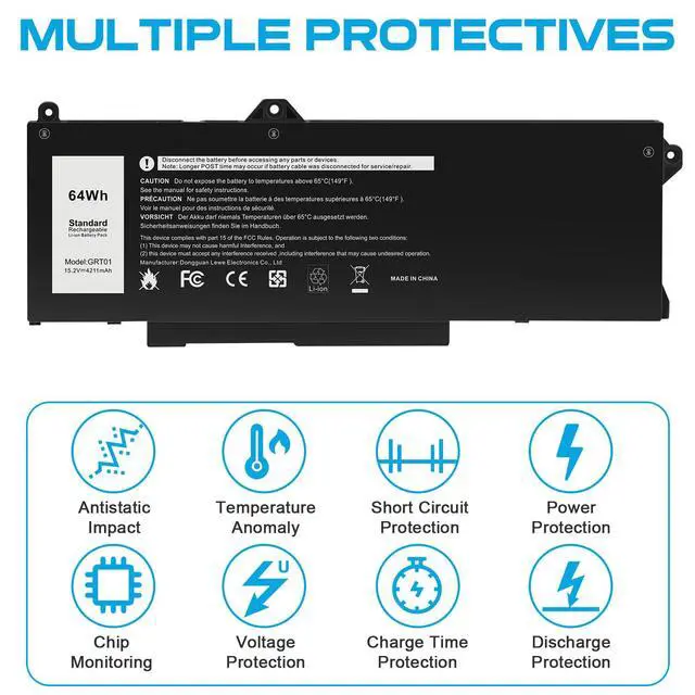 Alt view image 4 of 7 - GRT01 0P3TJ VXD57 Laptop Battery for Dell Latitude 15 5521 5531 14 5421 5431 Precision 3470 3561 3571 3581 3591 Mobile Workstation Alienware m17 R5 AMD Series Gaming R05P0 00P3TJ 05RGW 9JRV0 0R05P0