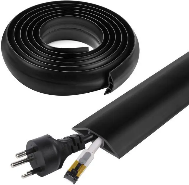 Main image of 10 FT Floor Cord Cover, Cord Covers for Wires on Floor, Cord Protector, Floor Cable Cover, Hide Extension Cord Covers for Floor, Cable Cavity: 0.47" (W) x 0.29" (H), Black