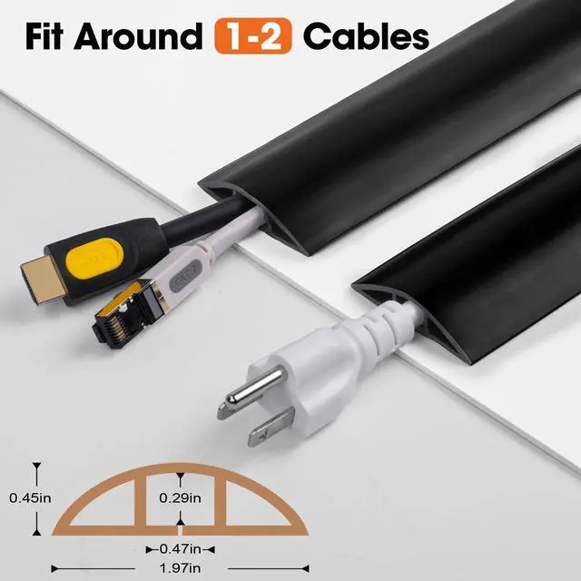 Alt view image 2 of 6 - 10 FT Floor Cord Cover, Cord Covers for Wires on Floor, Cord Protector, Floor Cable Cover, Hide Extension Cord Covers for Floor, Cable Cavity: 0.47" (W) x 0.29" (H), Black