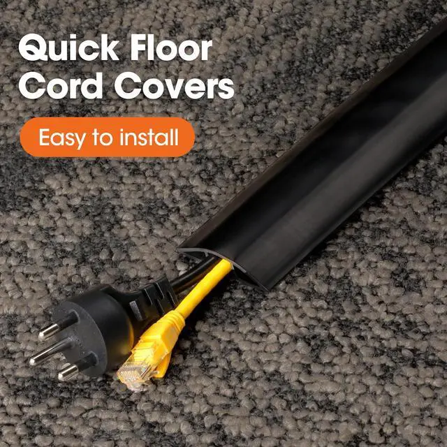 Alt view image 3 of 6 - 10 FT Floor Cord Cover, Cord Covers for Wires on Floor, Cord Protector, Floor Cable Cover, Hide Extension Cord Covers for Floor, Cable Cavity: 0.47" (W) x 0.29" (H), Black