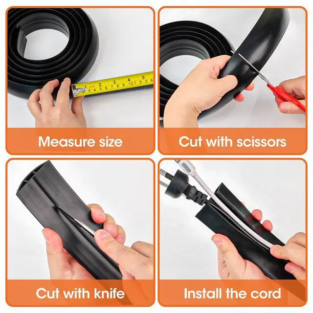 Alt view image 5 of 6 - 10 FT Floor Cord Cover, Cord Covers for Wires on Floor, Cord Protector, Floor Cable Cover, Hide Extension Cord Covers for Floor, Cable Cavity: 0.47" (W) x 0.29" (H), Black