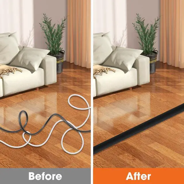 Alt view image 6 of 6 - 10 FT Floor Cord Cover, Cord Covers for Wires on Floor, Cord Protector, Floor Cable Cover, Hide Extension Cord Covers for Floor, Cable Cavity: 0.47" (W) x 0.29" (H), Black