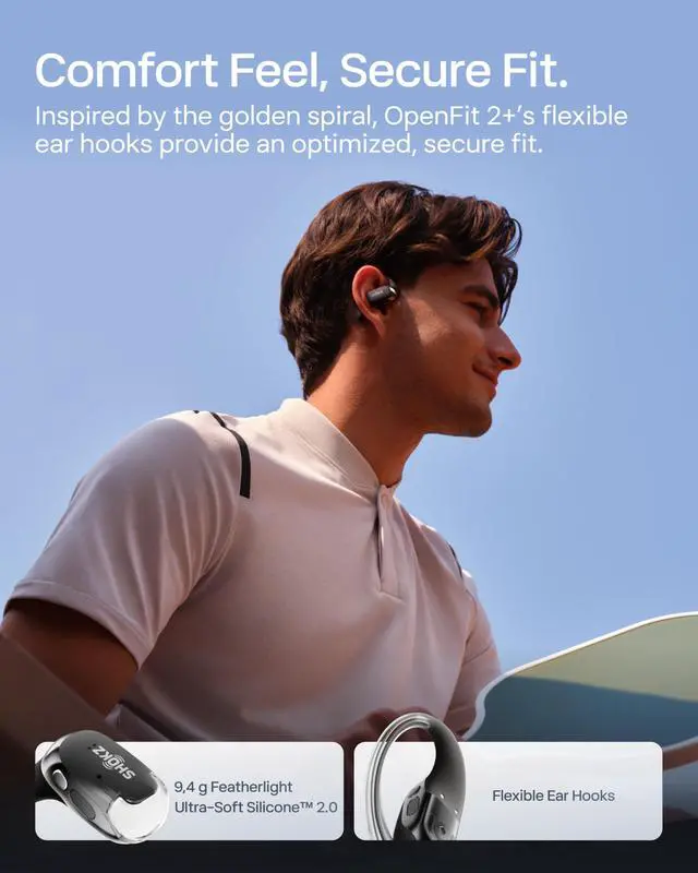 Alt view image 5 of 7 - OpenFit 2+ Open-Ear Earbuds, Black, Dolby Audio,Wireless Charging | Soft Ear Hooks IP55 Water-Resistant; USB-C Fast Charging48H Playtime; Gym/outdoor/home use