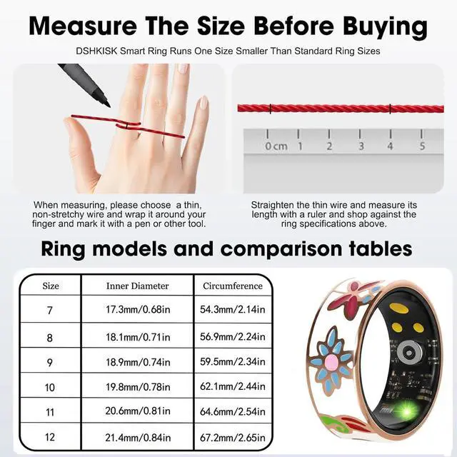 Alt view image 4 of 7 - R18 Smart Ring for Women Fitness Health Tracker (Flower Gold, 8#) | Sleep Activity,Heart Rate, Blood Oxygen, 5ATM Waterproof, No Subscription, Up to 7-Day Battery, Compatible with iOS/Android