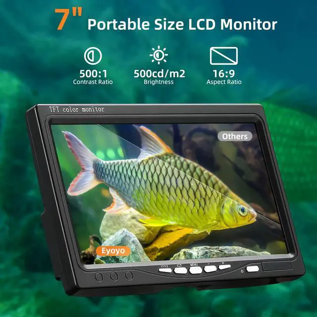Alt view image 3 of 6 - Underwater Fishing Camera 7 inch LCD Monitor Fish Finder 1000TVL | Waterproof Fishing Camera, 12pcs Infrared Lights, 4500mAh 8H Battery, Sun Visor, Portable Case For Lake, Boat, Ice Fishing