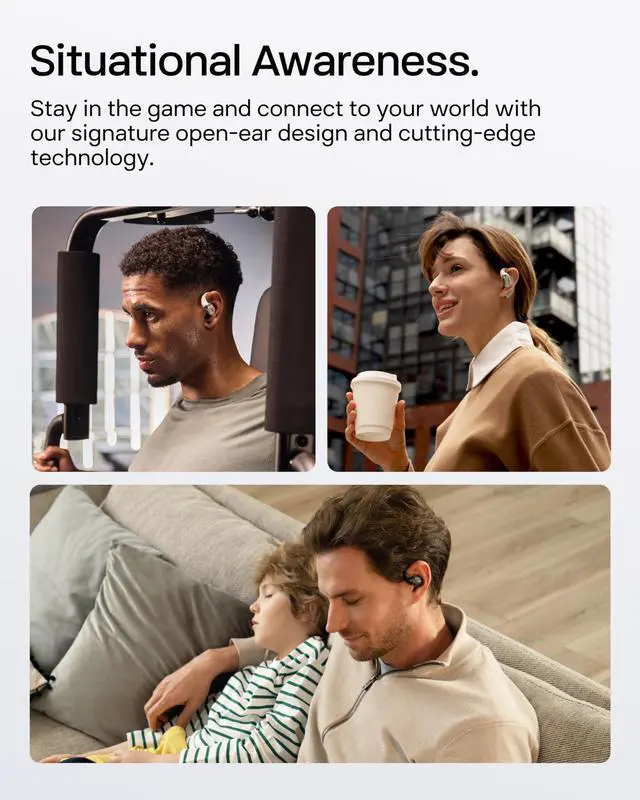 Alt view image 7 of 7 - OpenFit 2+ Open-Ear Earbuds, Black, Dolby Audio,Wireless Charging | Soft Ear Hooks IP55 Water-Resistant; USB-C Fast Charging48H Playtime; Gym/outdoor/home use