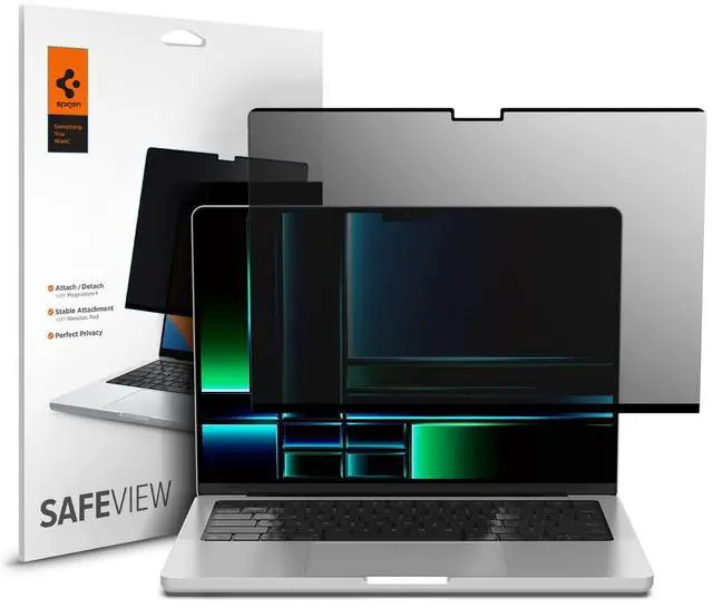 Main image of SafeView Screen Protector for MacBook Pro 14" M1-M5 Series | Privacy filter blocks side-angle views, anti-glare, easy install, magnetic attachment, precise cutouts and webcam clearance