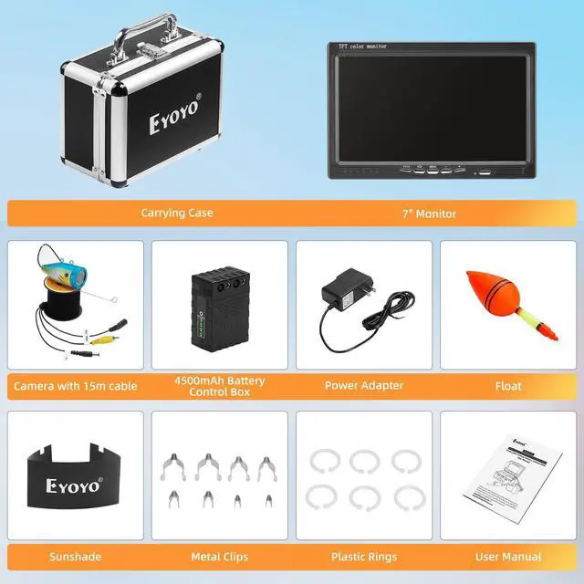 Alt view image 6 of 6 - Underwater Fishing Camera 7 inch LCD Monitor Fish Finder 1000TVL | Waterproof Fishing Camera, 12pcs Infrared Lights, 4500mAh 8H Battery, Sun Visor, Portable Case For Lake, Boat, Ice Fishing