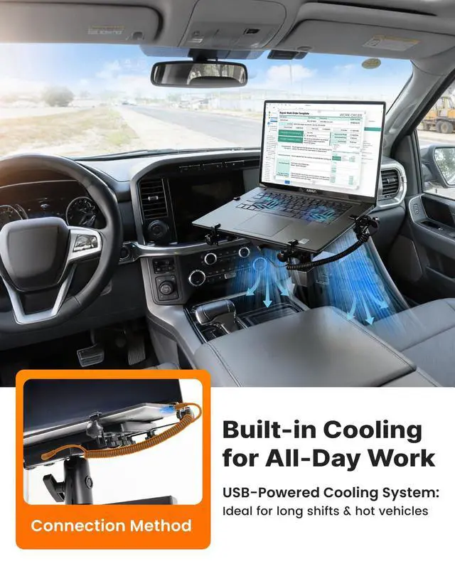 Alt view image 3 of 7 - Truck Laptop Mount Fit for Dodge Ram 2500 3500 4500 5500 (DS/HD Platform 2012-2026), No-Drilling Vehicle Computer Stand, Work Mobile Office Mount, (Not Compatible with RAM 1500 DT)