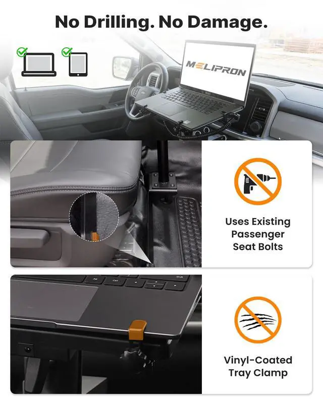 Alt view image 4 of 7 - Truck Laptop Mount Fit for Dodge Ram 2500 3500 4500 5500 (DS/HD Platform 2012-2026), No-Drilling Vehicle Computer Stand, Work Mobile Office Mount, (Not Compatible with RAM 1500 DT)