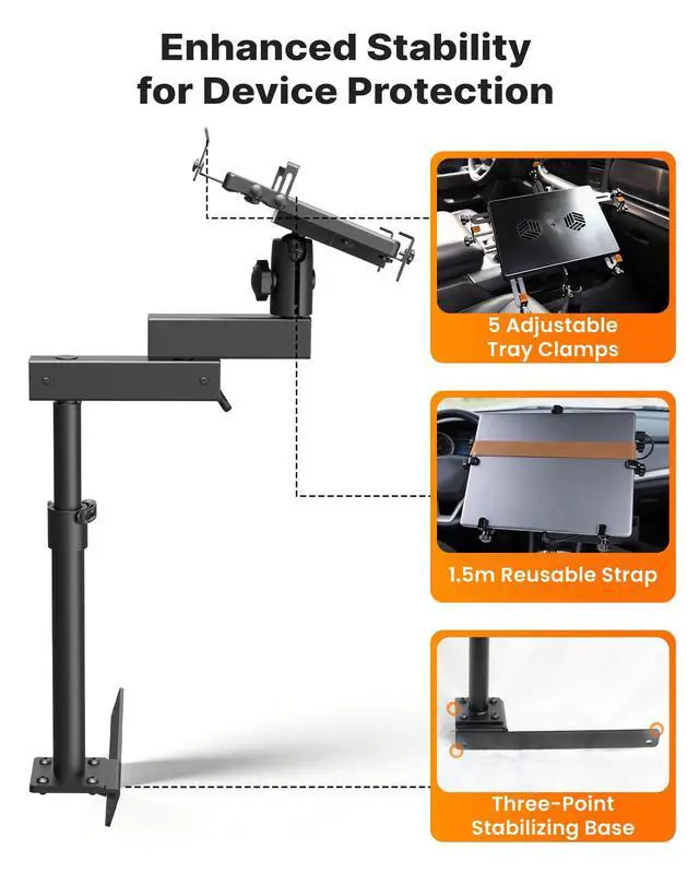Alt view image 5 of 7 - Truck Laptop Mount Fit for Dodge Ram 2500 3500 4500 5500 (DS/HD Platform 2012-2026), No-Drilling Vehicle Computer Stand, Work Mobile Office Mount, (Not Compatible with RAM 1500 DT)