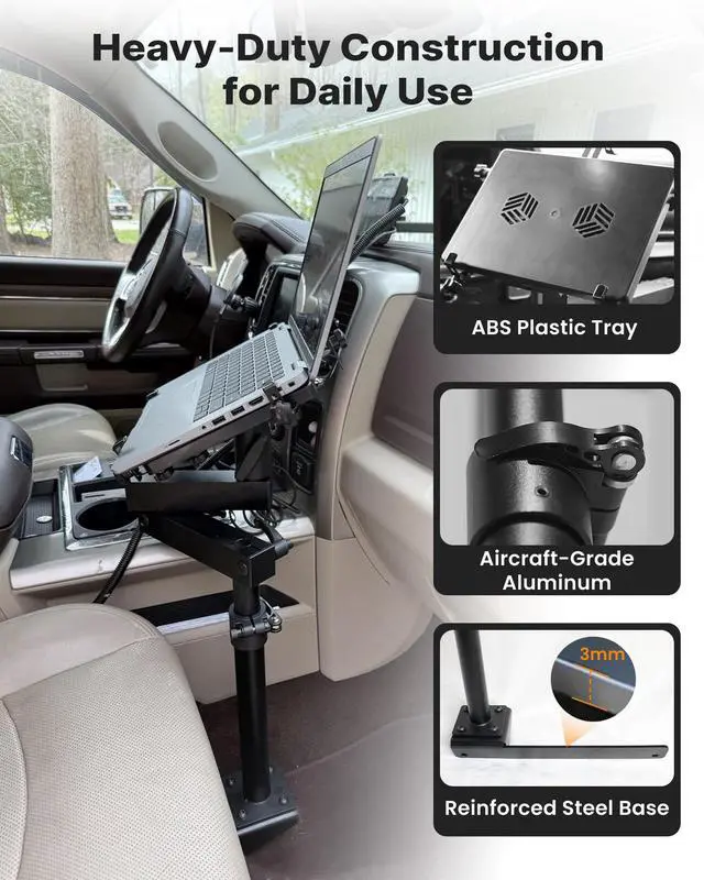 Alt view image 7 of 7 - Truck Laptop Mount Fit for Dodge Ram 2500 3500 4500 5500 (DS/HD Platform 2012-2026), No-Drilling Vehicle Computer Stand, Work Mobile Office Mount, (Not Compatible with RAM 1500 DT)