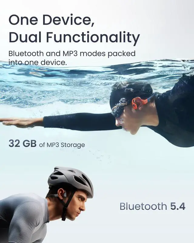 Alt view image 3 of 7 - OpenSwim Pro Open-Ear MP3 Headphones, Grey, IP68 Waterproof, 32GB MP3