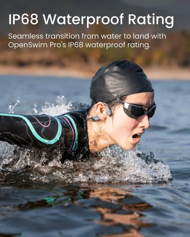 Alt view image 2 of 7 - OpenSwim Pro Open-Ear MP3 Headphones, Grey, IP68 Waterproof, 32GB MP3