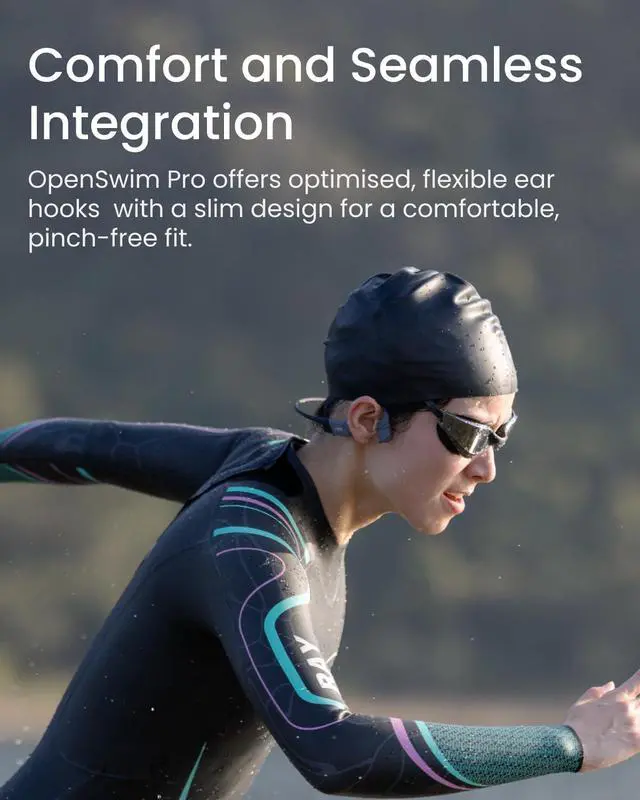 Alt view image 5 of 7 - OpenSwim Pro Open-Ear MP3 Headphones, Grey, IP68 Waterproof, 32GB MP3
