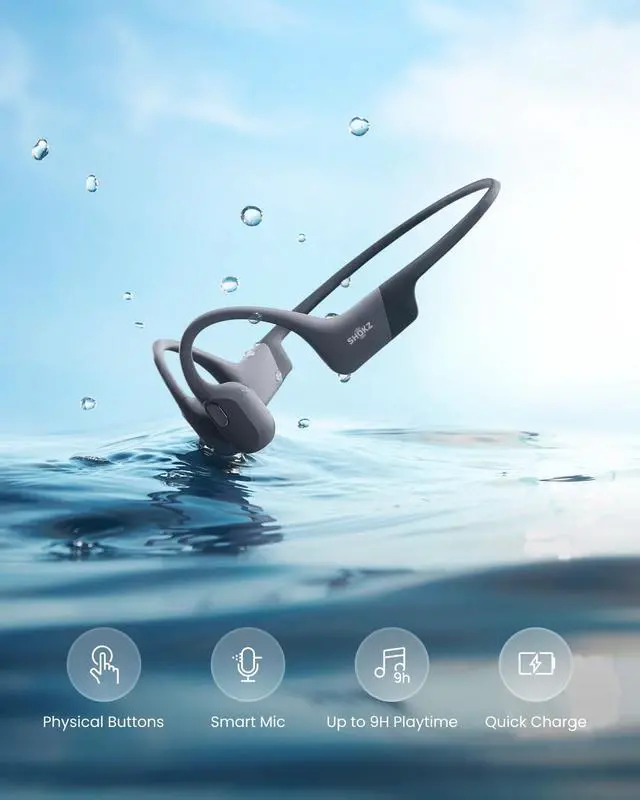 Alt view image 7 of 7 - OpenSwim Pro Open-Ear MP3 Headphones, Grey, IP68 Waterproof, 32GB MP3