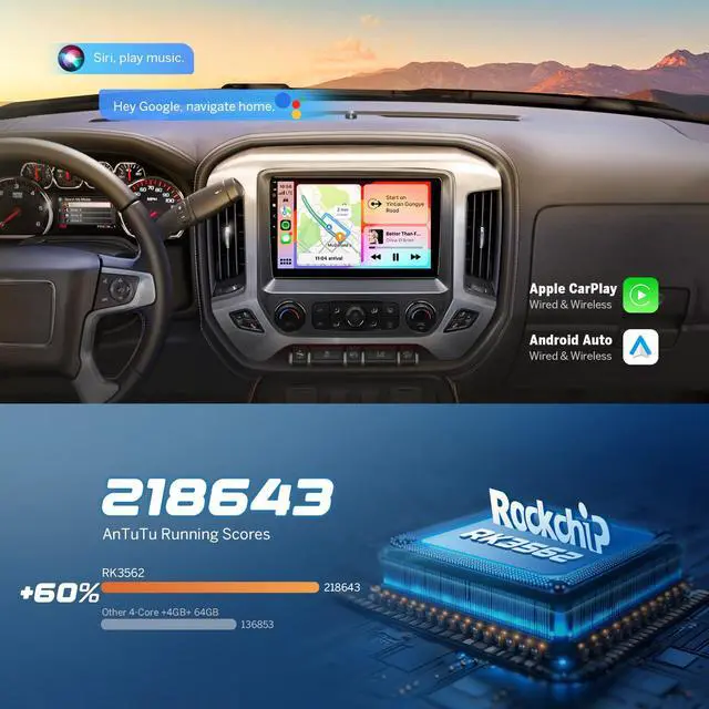 Alt view image 5 of 7 - 4+64GB 10.1" GMSX7A Car Stereo for Chevy Silverado GMC | CarPlay Bluetooth 5.4 swc support plug and play Android 14 for Chevy Chevrolet Silverado 2014-2018