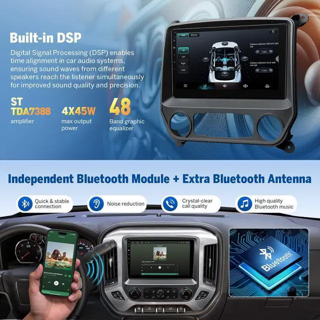 Alt view image 6 of 7 - 4+64GB 10.1" GMSX7A Car Stereo for Chevy Silverado GMC | CarPlay Bluetooth 5.4 swc support plug and play Android 14 for Chevy Chevrolet Silverado 2014-2018