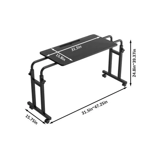Alt view image 2 of 7 - Overbed Table with Wheels, Adjustable Height and Length Over Bed Desk, Hospital Heavy Duty Metal Leg Laptop Stand for Adults